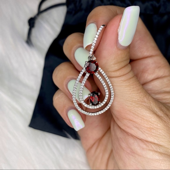 Ashley Ashoff Jewelry Genuine Garnet And White Zircon Drop Earrings Poshmark